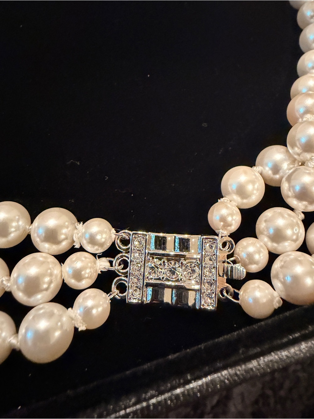 White Pearl Triple-Strand Necklace - Picture 3 of 4